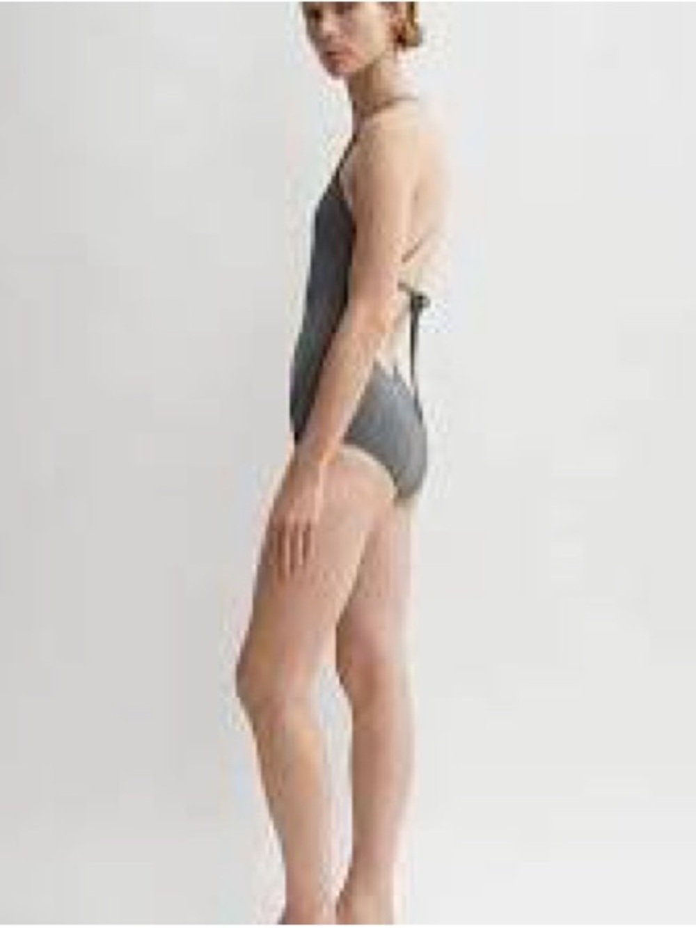 Toteme Gray One-Piece Swimsuit with Low Back Tie high neck new